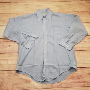 Vintage Manhattan Custom Limited Shirt Mens 15.5 32 Blue Micro Check Button Up